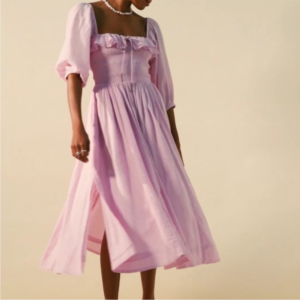 Free People Oasis Ruffle Romantic Cotton Gauzy Cottagecore Coquette Midi Dress - Picture 6 of 10